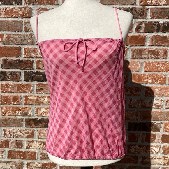 Splendid pink plaid silk/cotton spaghetti strap blouse / L / Excellent condition - Picture 2 of 11